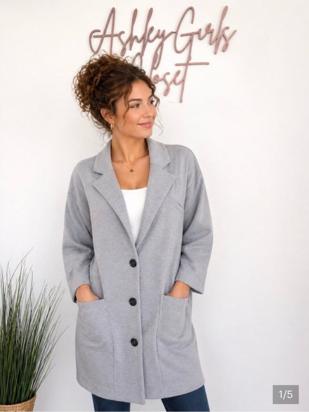 Free People NWT Gray Knit Blazer Coat Jacket Medium $148